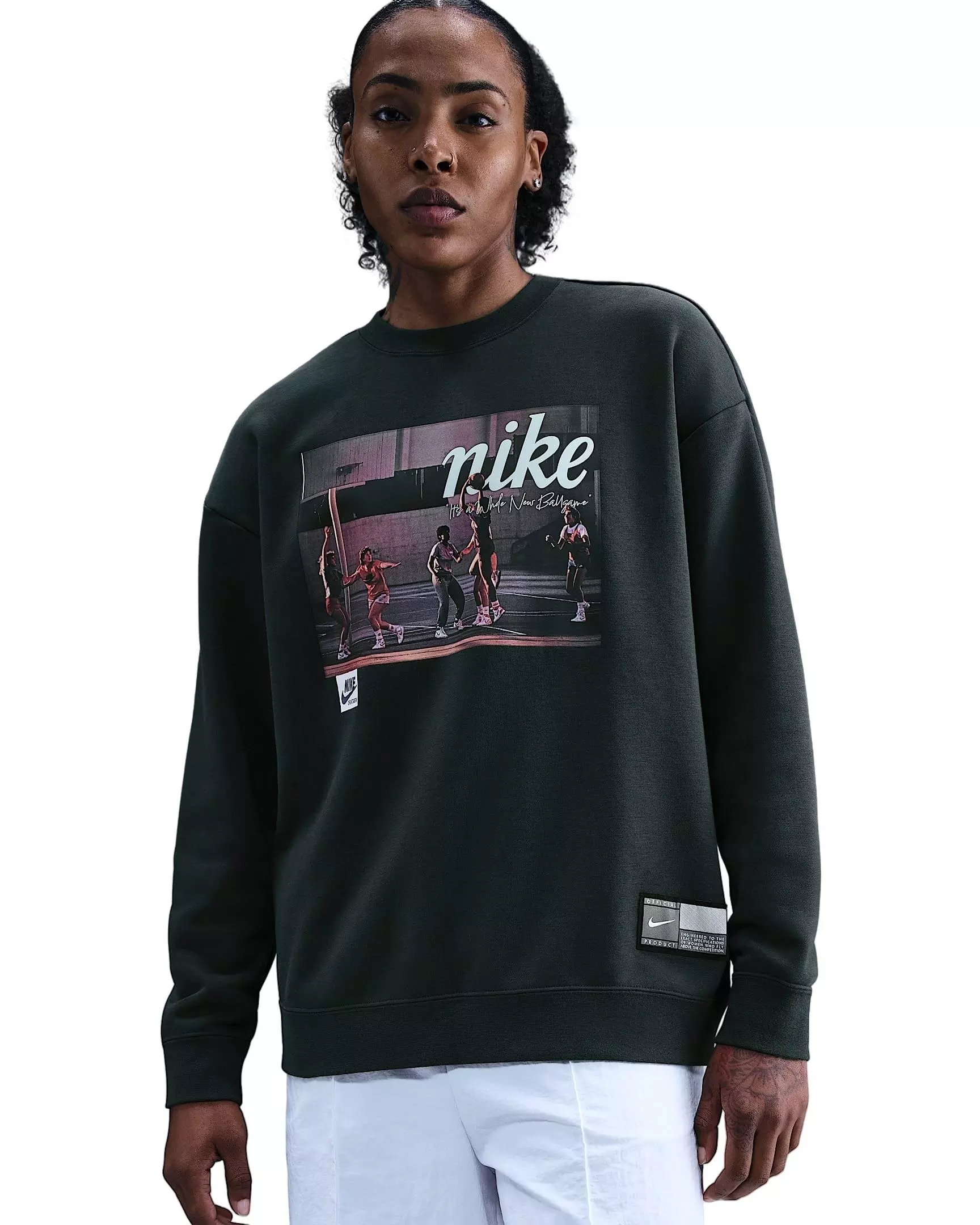 Nike Women's Club Fleece Loose Crew Seaweed Green | Hibbett